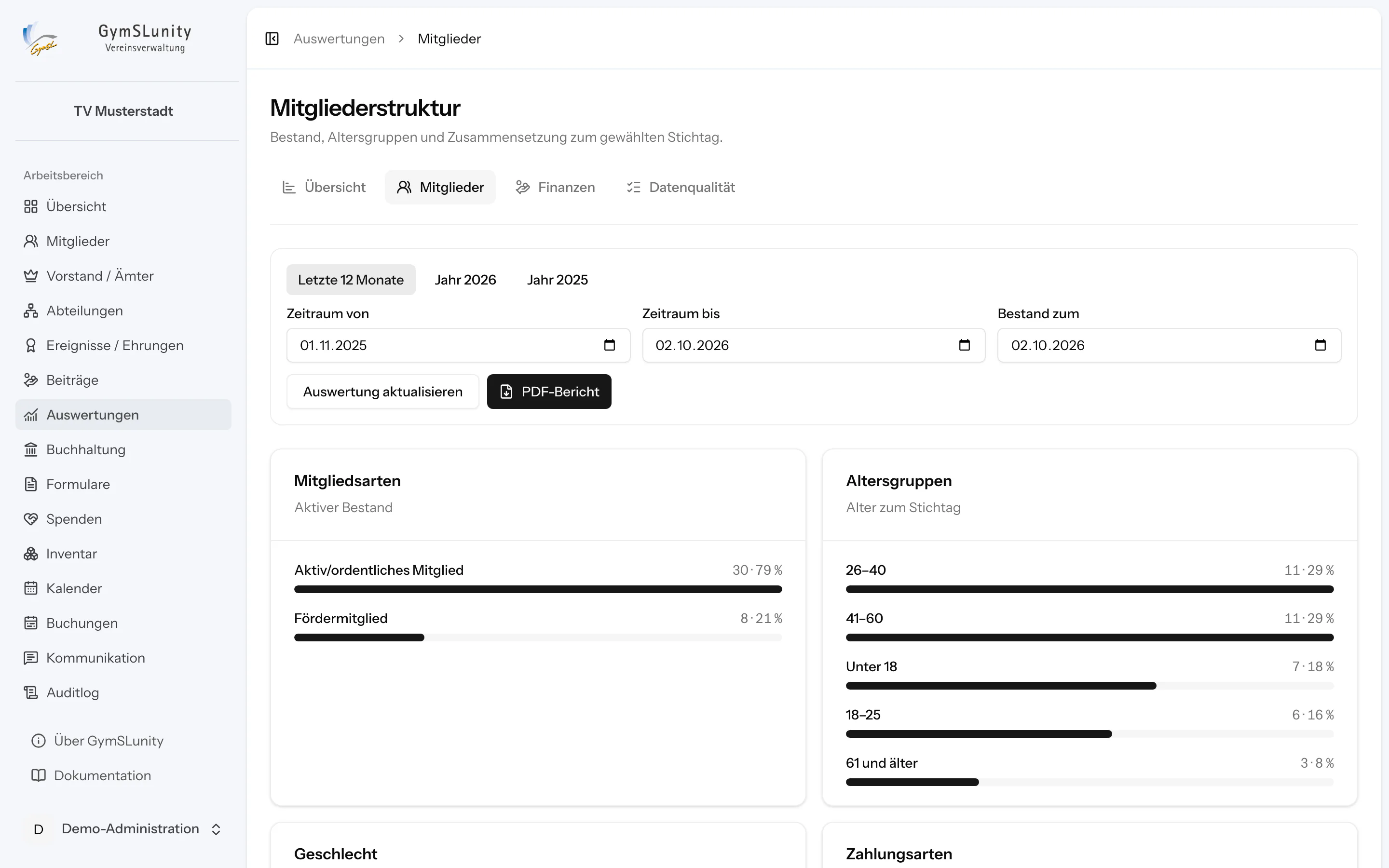 Auswertung der Mitgliederentwicklung mit Diagrammen