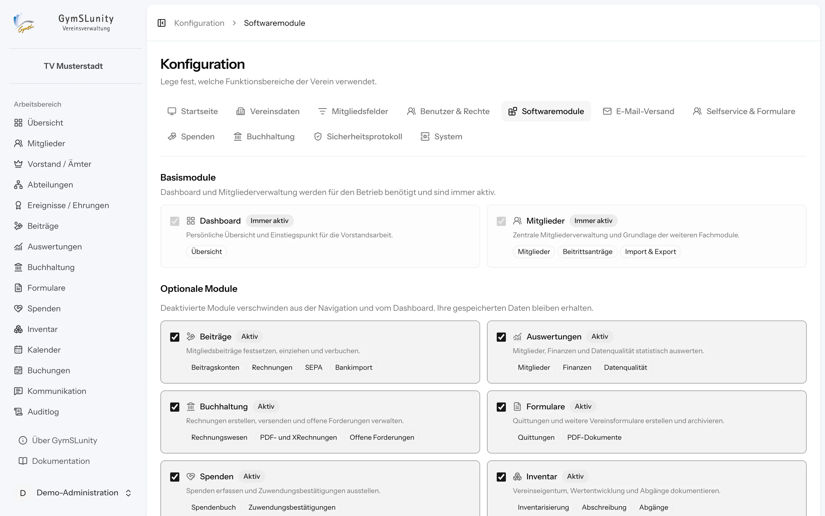 Konfiguration der Softwaremodule mit Schaltern